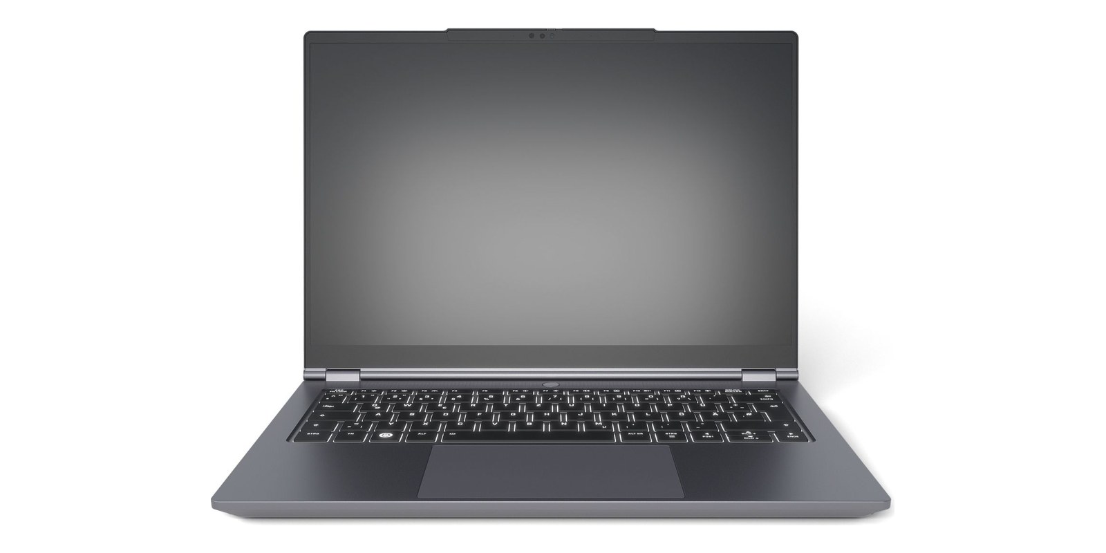 Kompakter matter Laptop auf einem aufgeräumten Schreibtisch